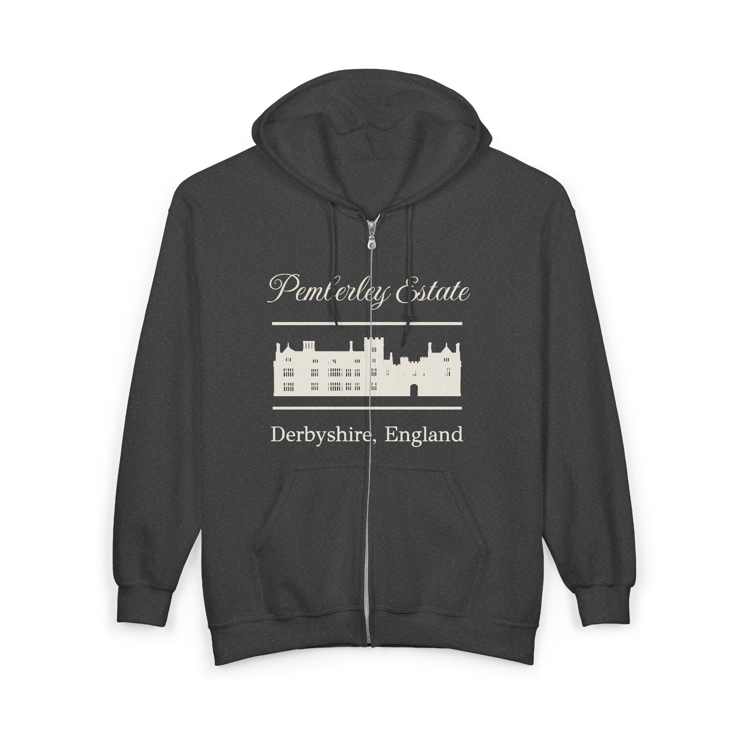 Official Pemberley Estate Zip-Up Hoodie — Derbyshire, England (Unisex)