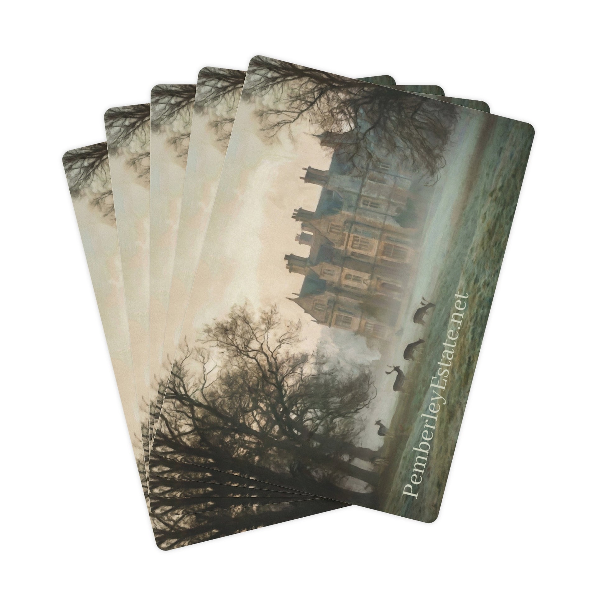 Set of cards with Pemberley State Castle design on a white background