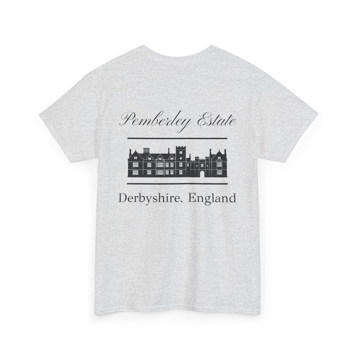 Pemberley Estate with building black text front - men's t-shirt heather color