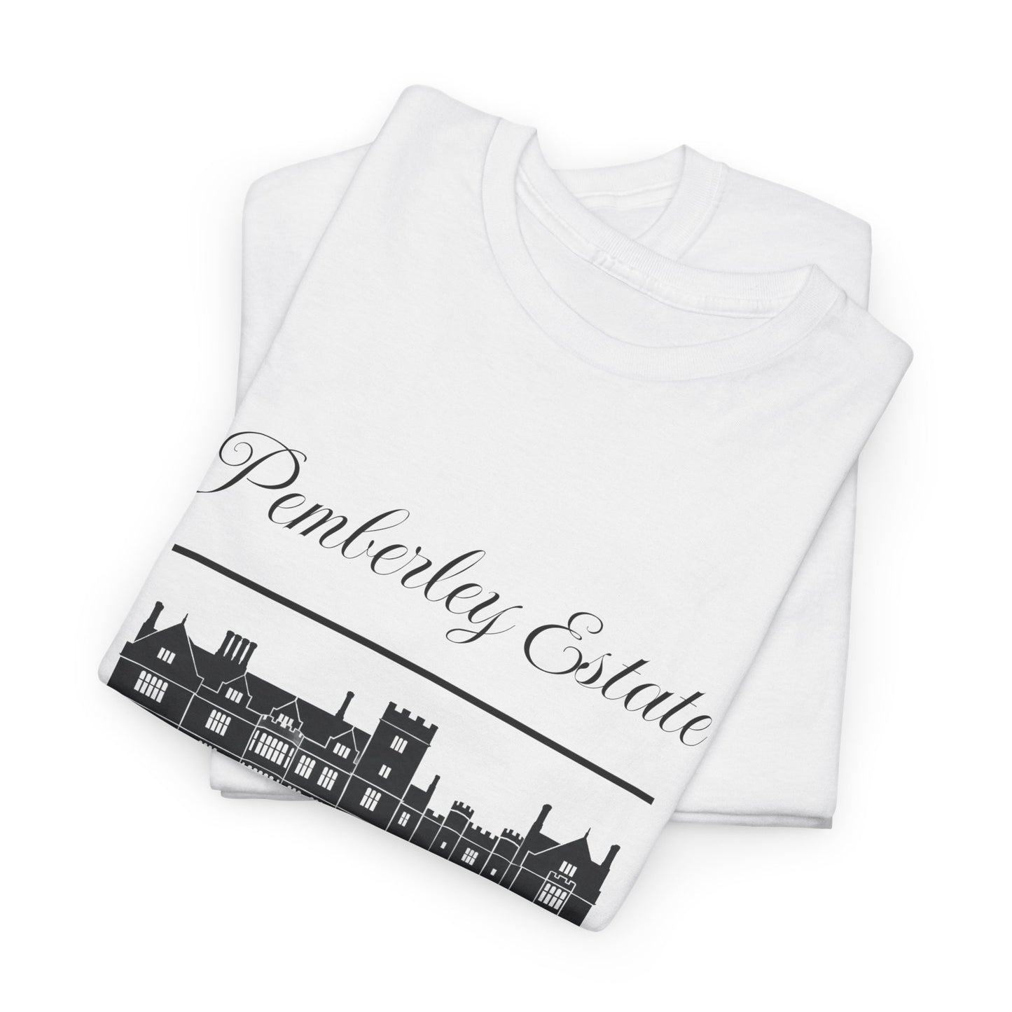 White t-shirt with 'Pemberley Estate' design on a white background