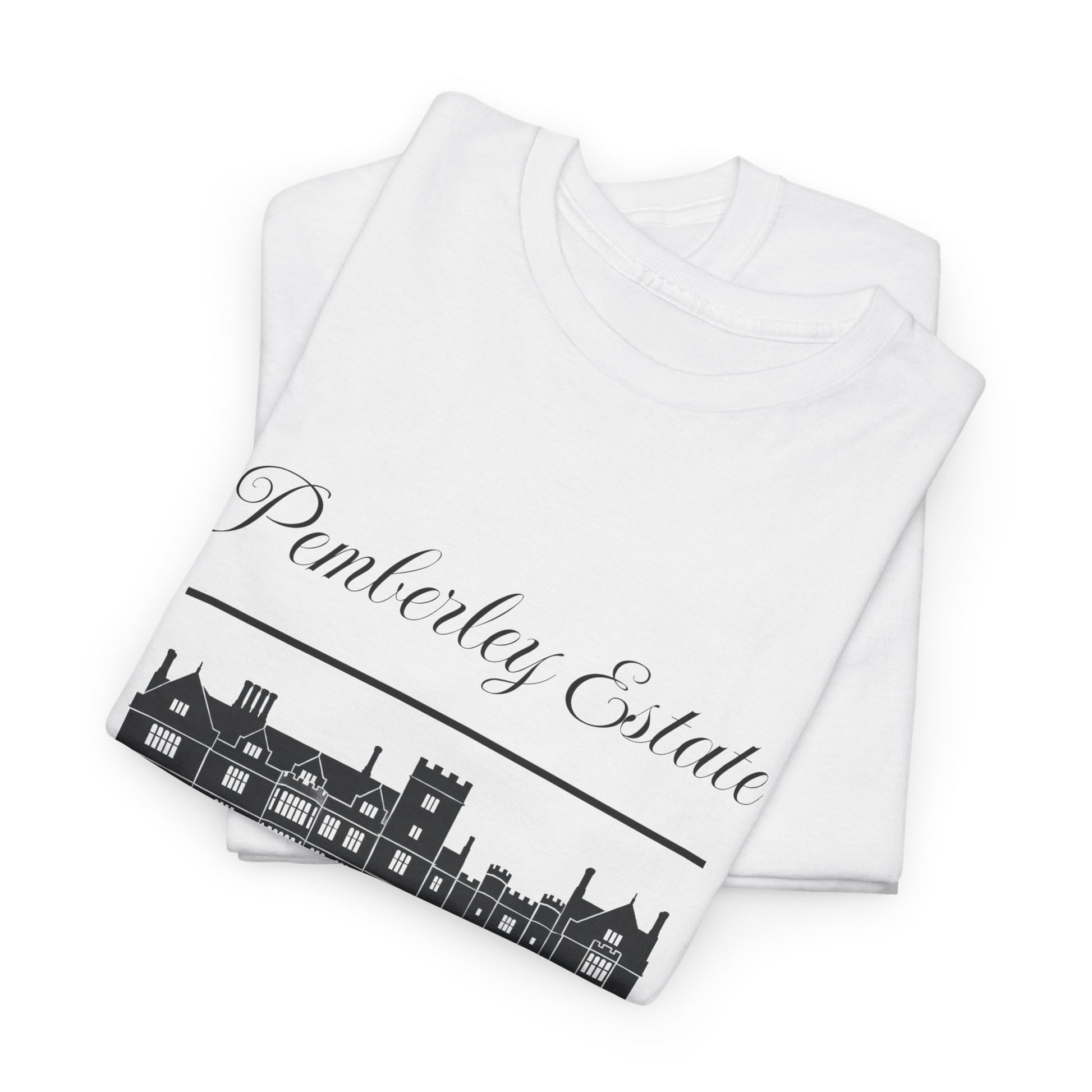 White t-shirt with 'Pemberley Estate' design on a white background