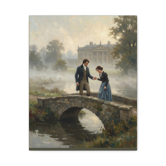 Darcy and Lizzy on the Bridge at Pemberley Estate Matte Canvas Print