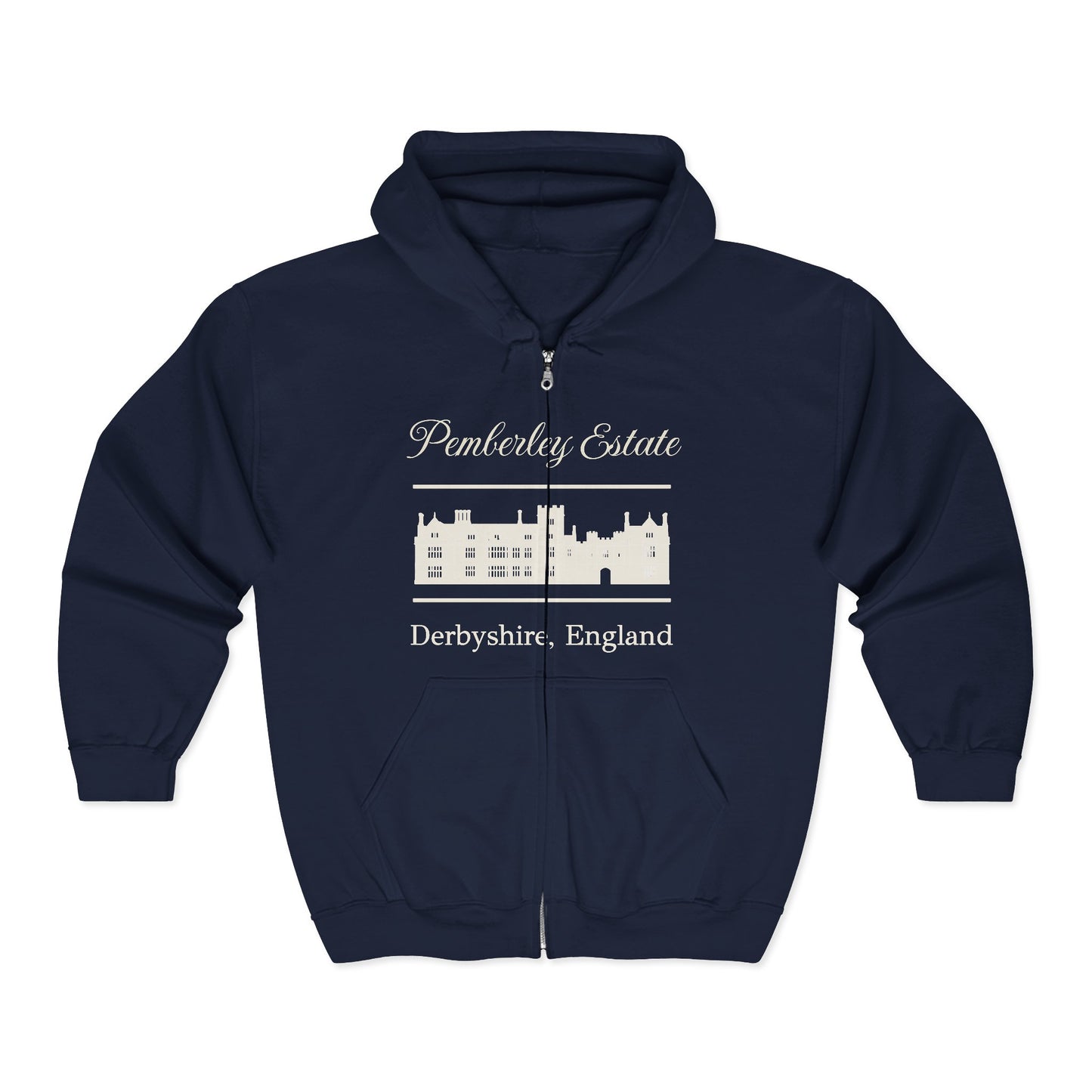 Official Pemberley Estate Zip-Up Hoodie — Derbyshire, England (Unisex)