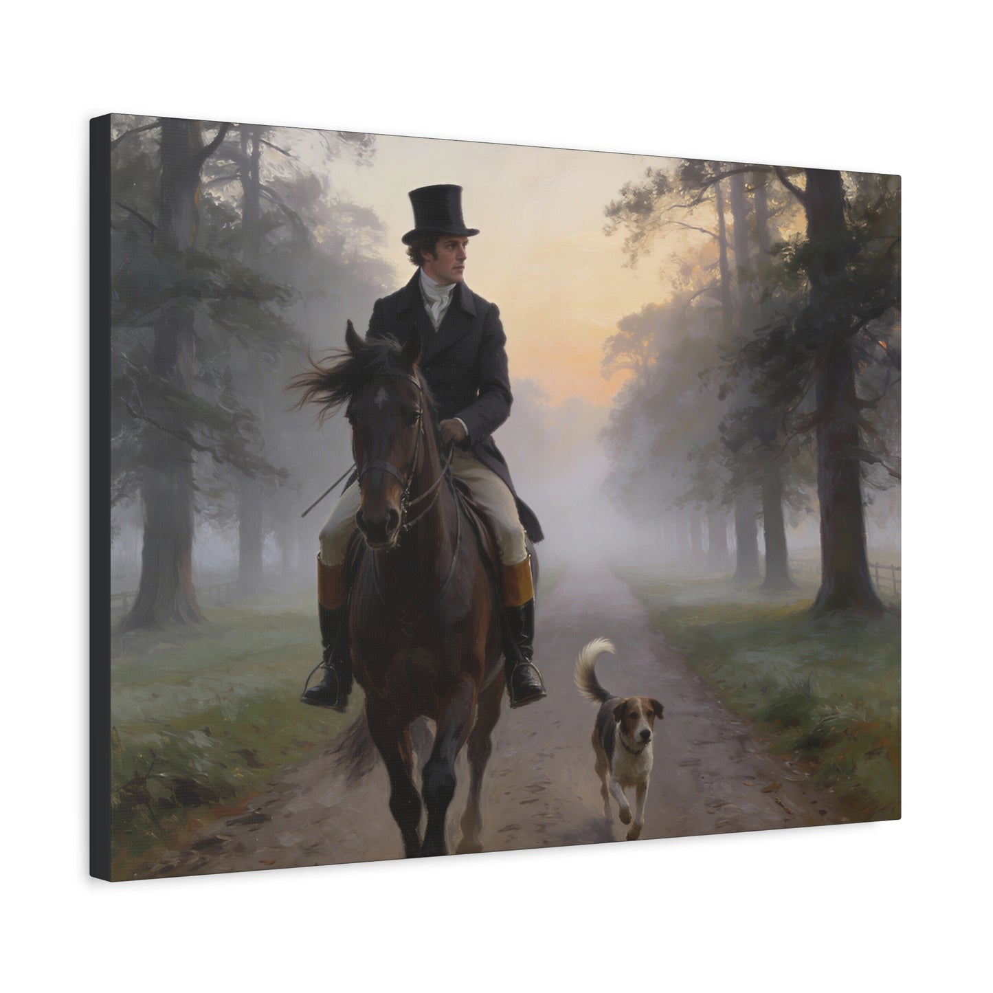 Mr. Darcy on Horseback Down a Country Lane Matte Canvas Print