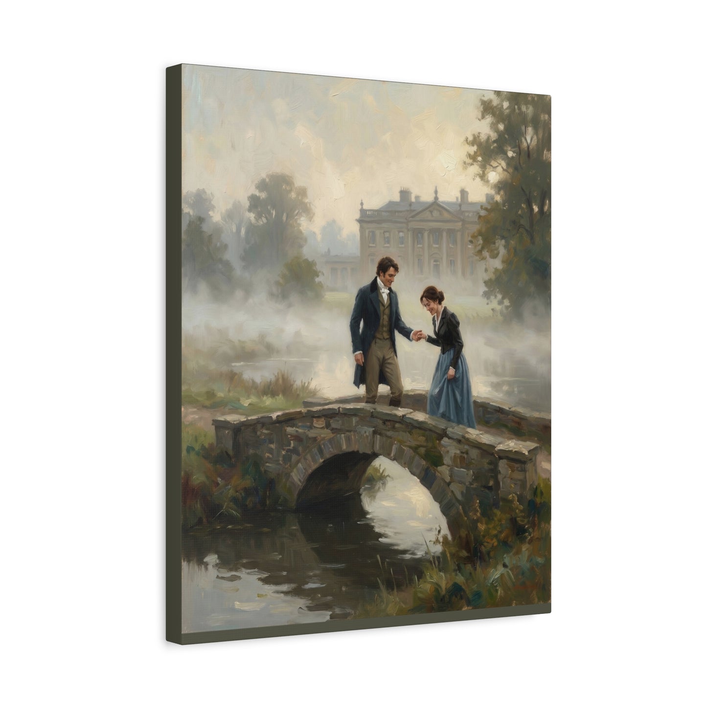 Darcy and Lizzy on the Bridge at Pemberley Estate Matte Canvas Print