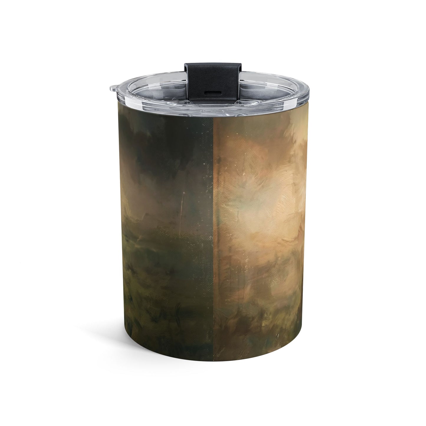 Tumbler with a printed design of Mr. Darcy walking in the mist