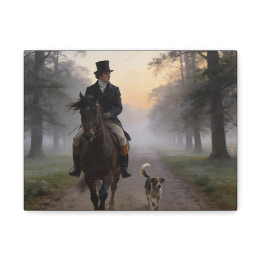 Mr. Darcy on Horseback Down a Country Lane Matte Canvas Print