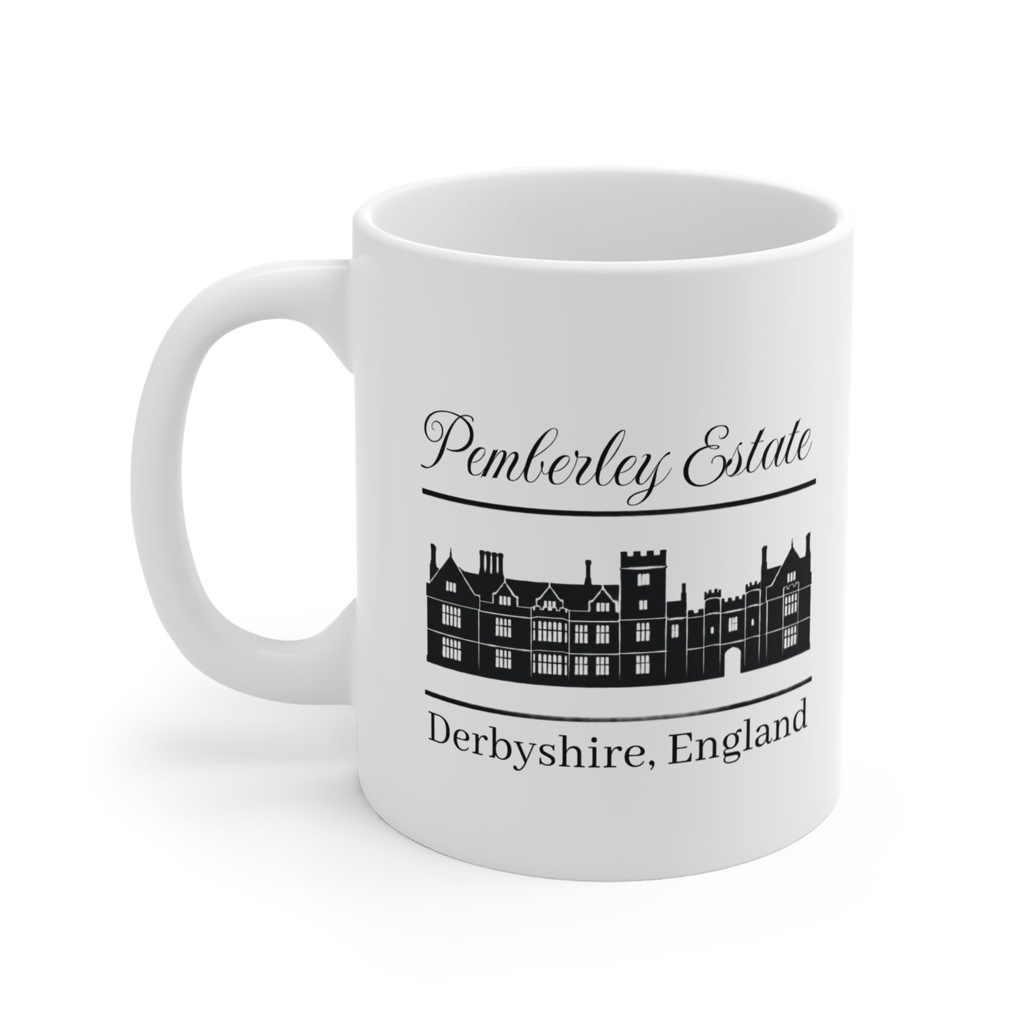 Pemberley Estate House Mug — “Derbyshire, England” (11oz)