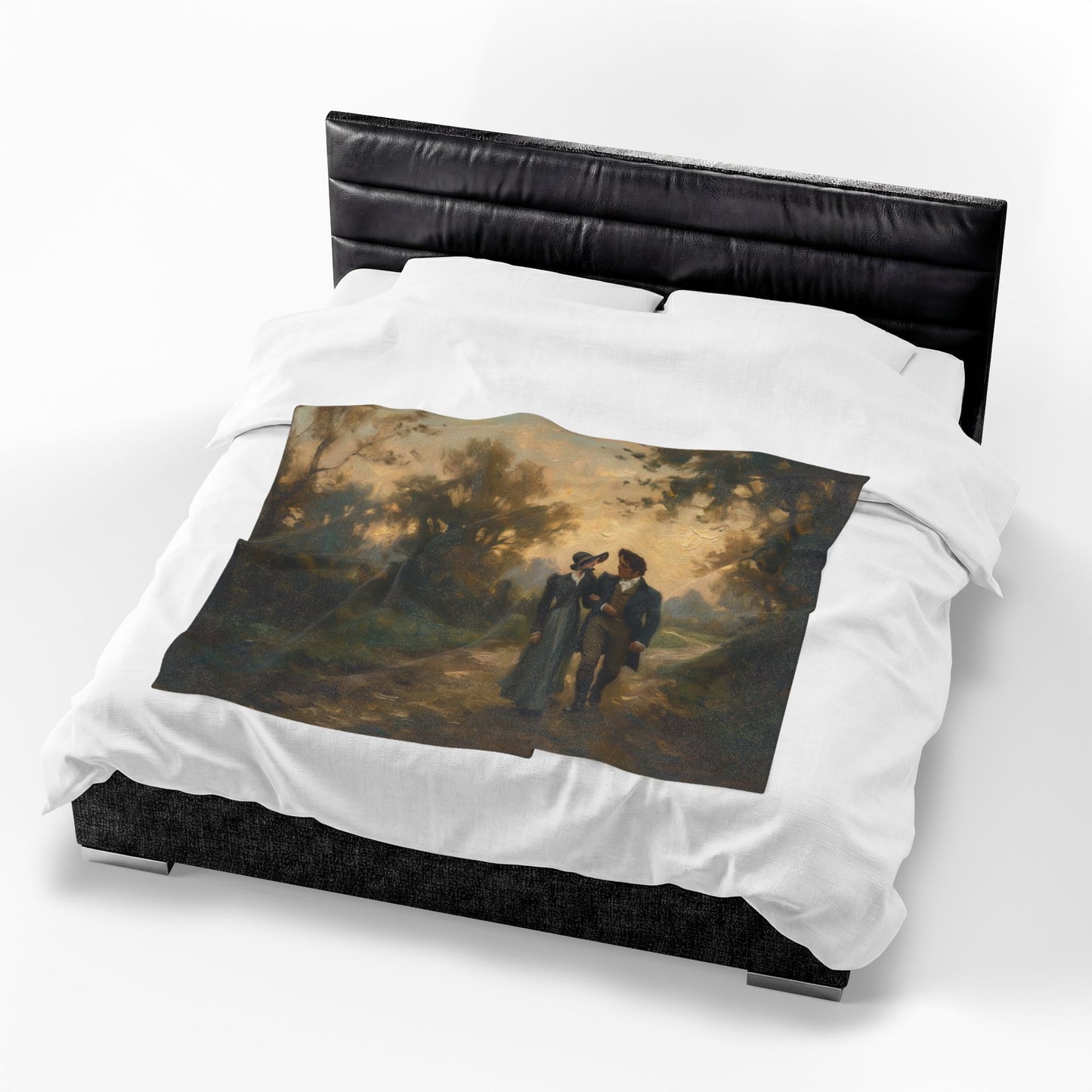 Lizzy and Darcy walking on a Country lane blanket on a bed