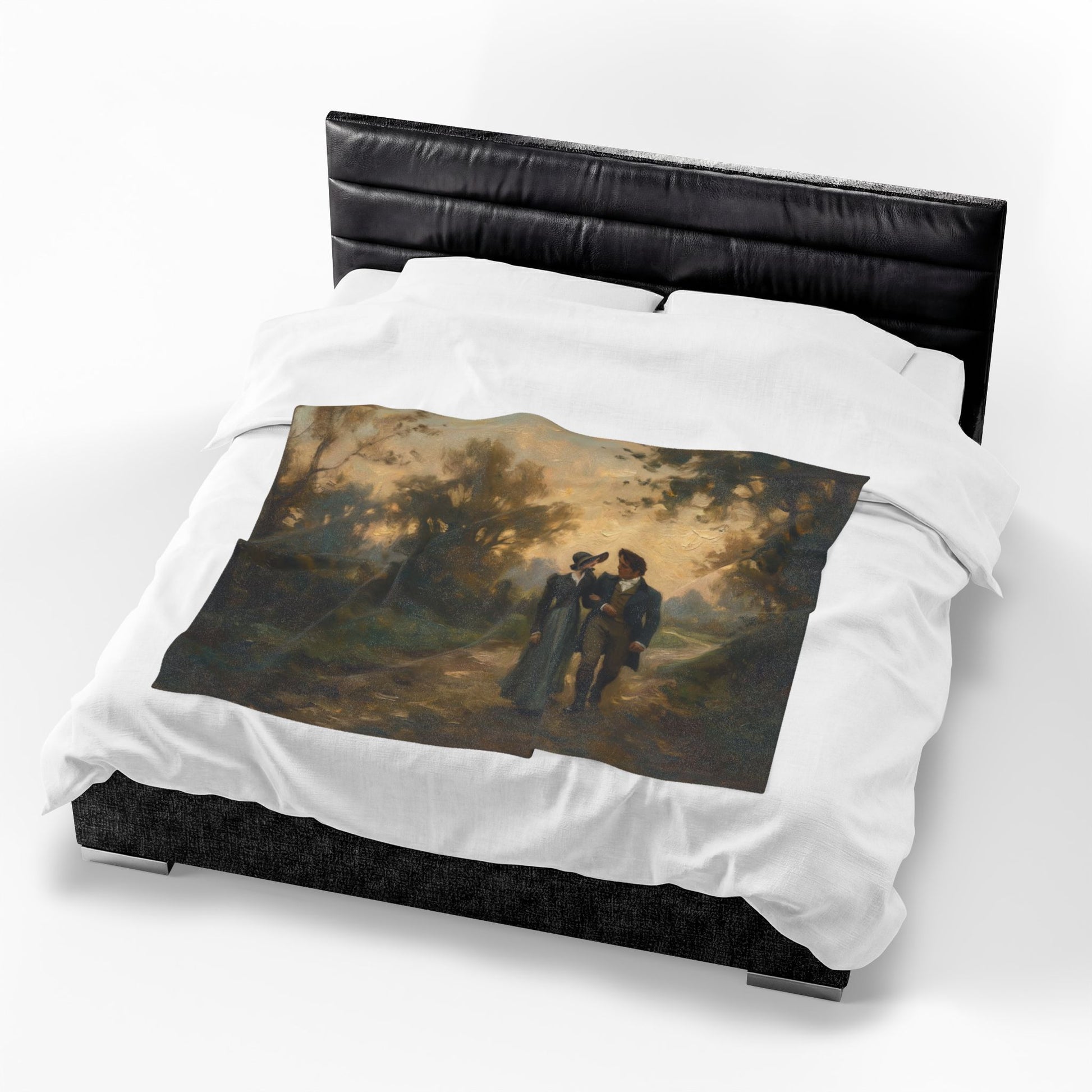 Lizzy and Darcy walking on a Country lane blanket on a bed