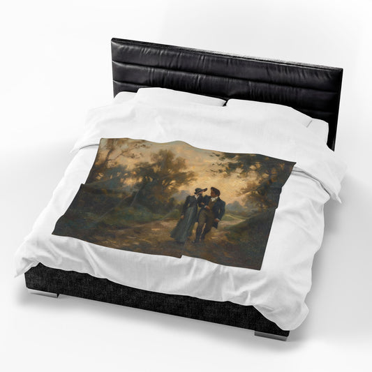 Lizzy and Darcy walking on a Country lane blanket on a bed