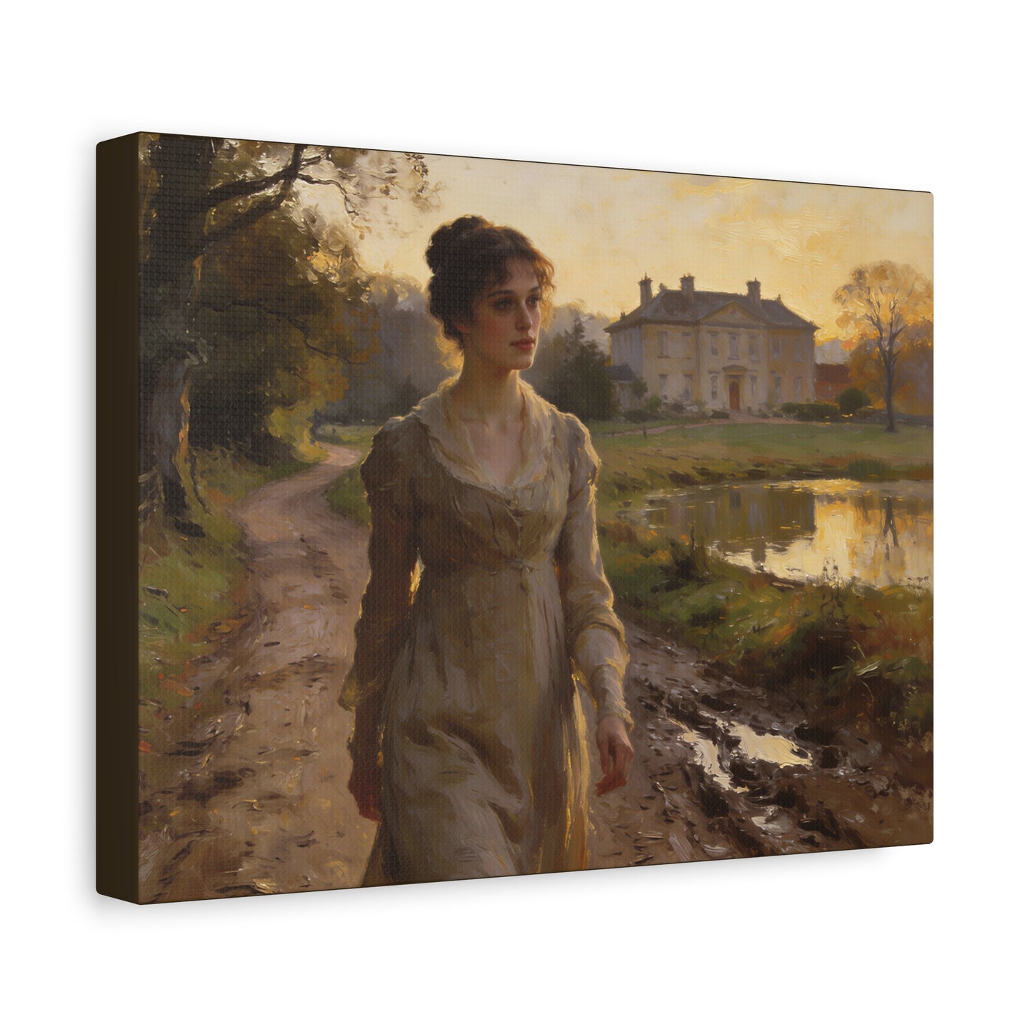 Elizabeth Bennet Walking at Longbourn Matte Canvas Print