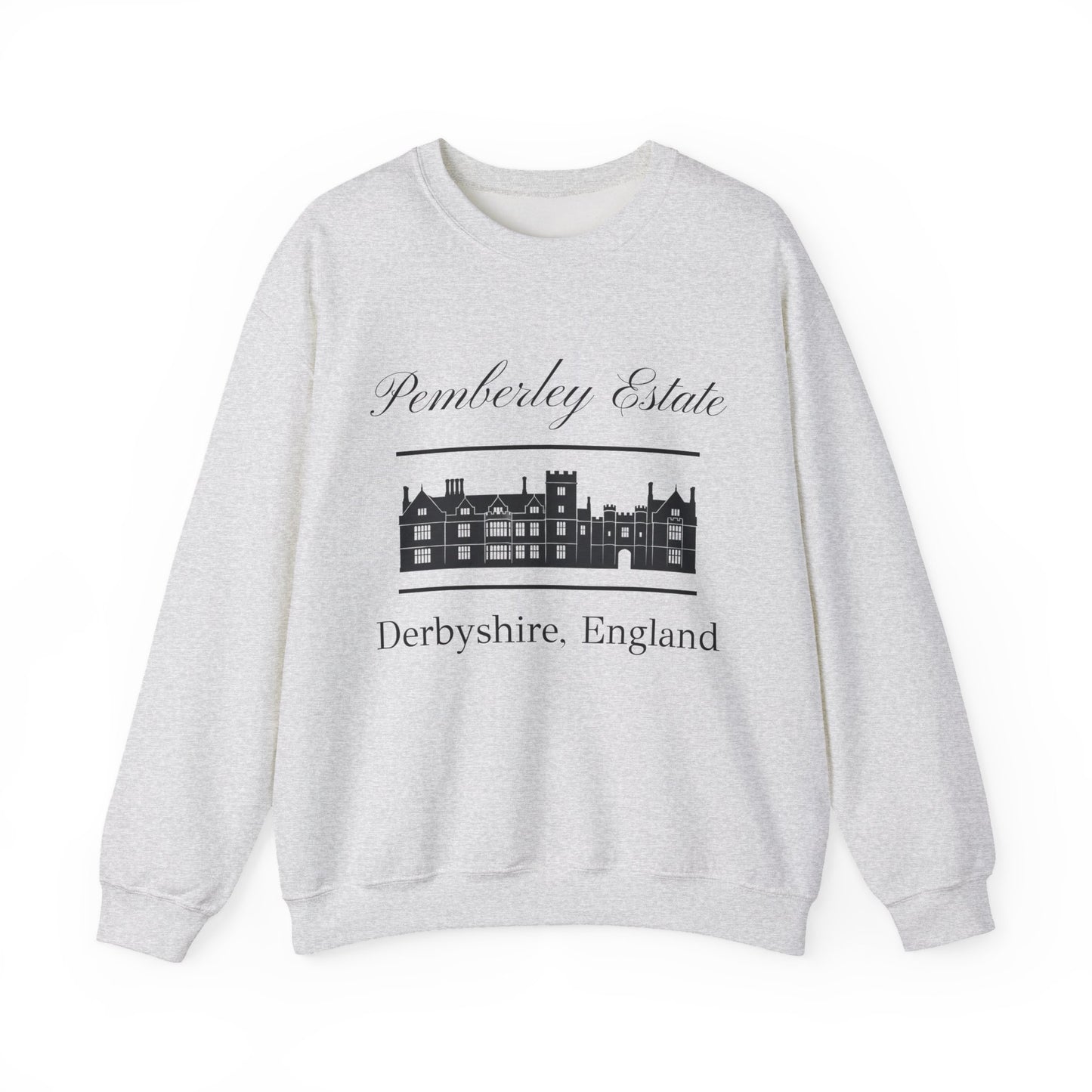 Pemberley Estate Derbyshire England lettering with building  unisex light gray sweatshirt