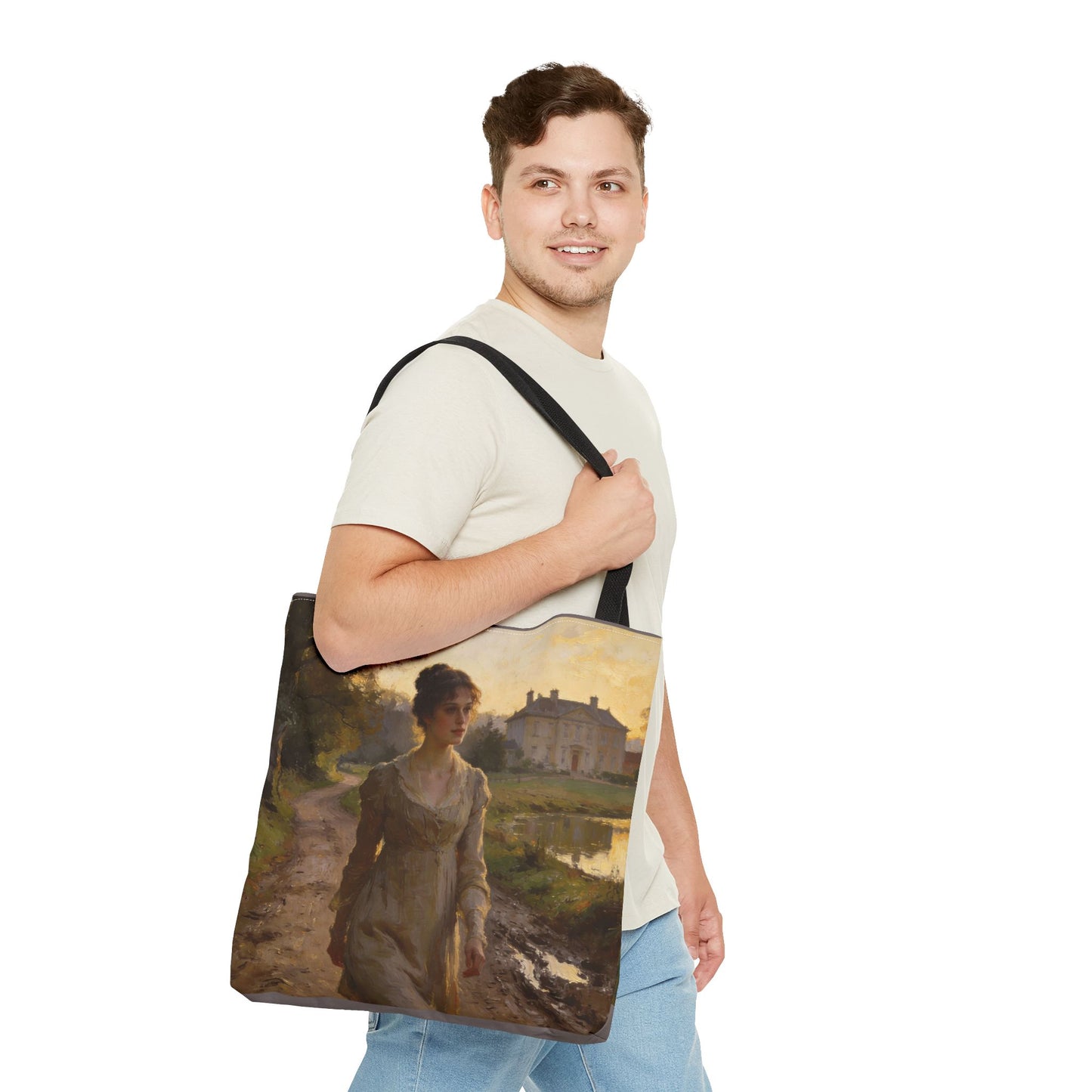 Lizzy & Darcy Country Walk Tote Bag — Double-Sided Romantic Art (3 Sizes)