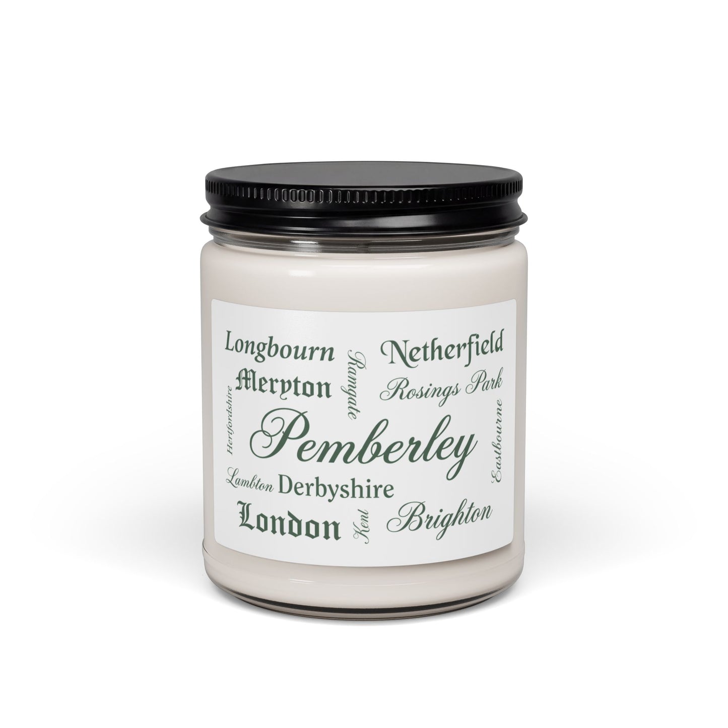 Places of Pride & Prejudice Soy Candle — Pemberley Literary Map Label