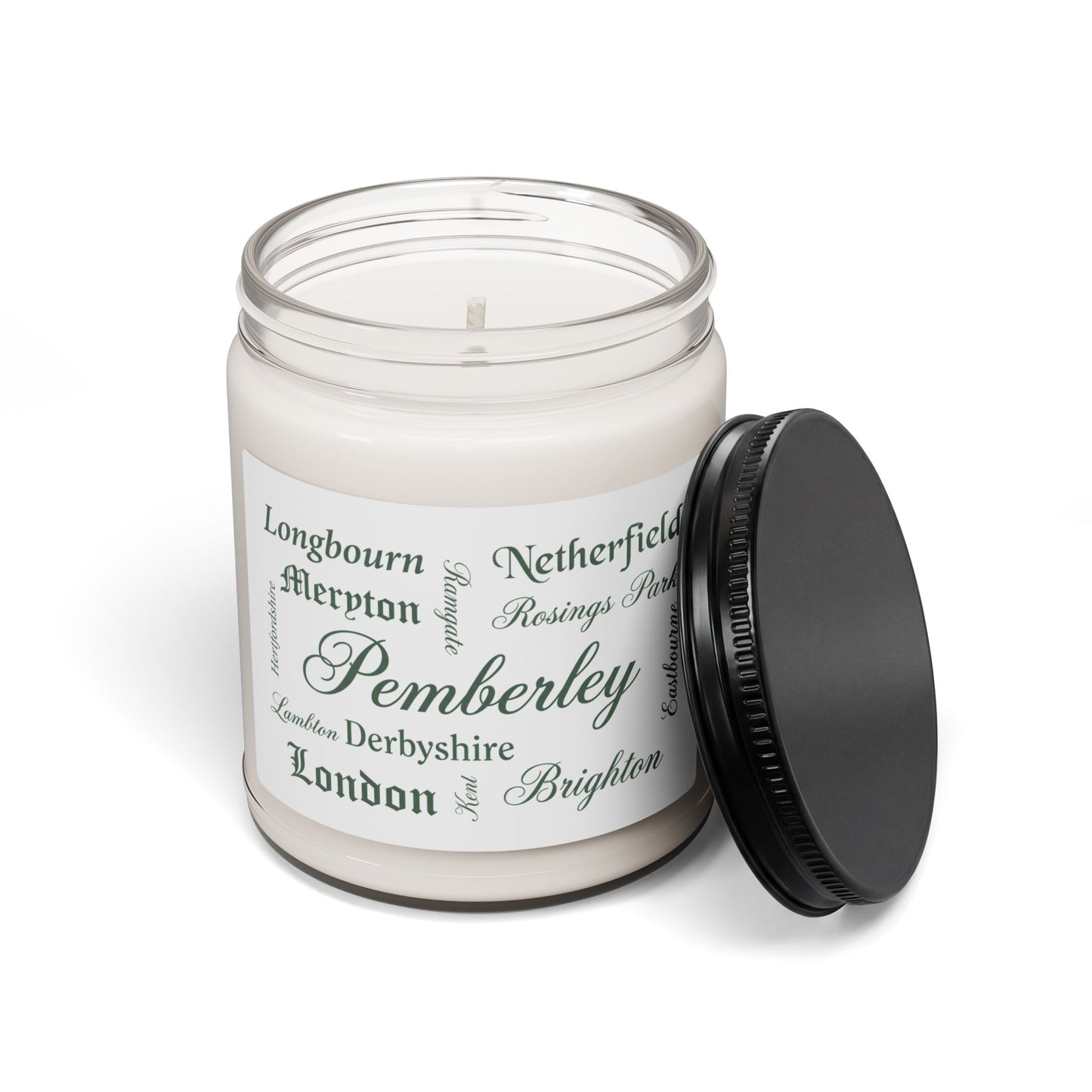 Places of Pride & Prejudice Soy Candle — Pemberley Literary Map Label