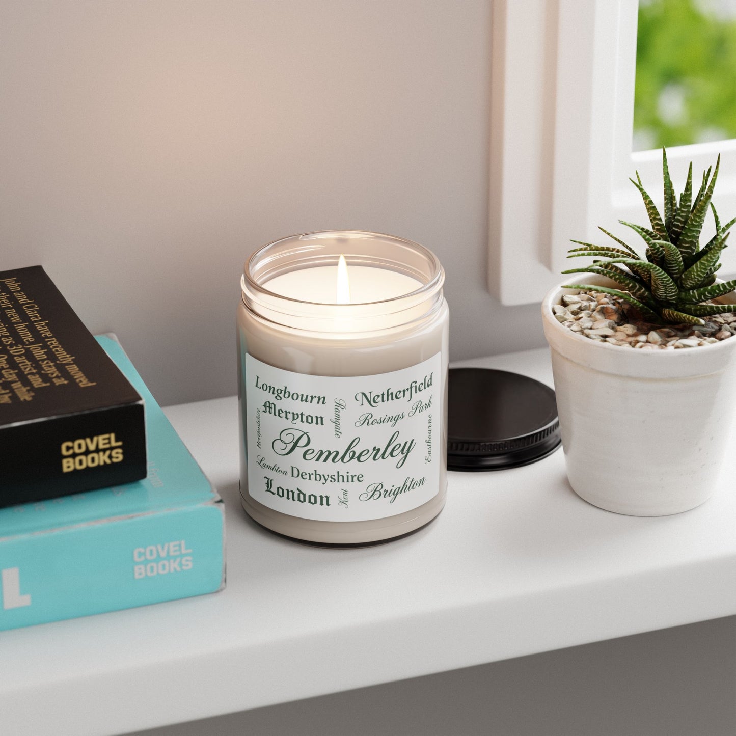 Places of Pride & Prejudice Soy Candle — Pemberley Literary Map Label