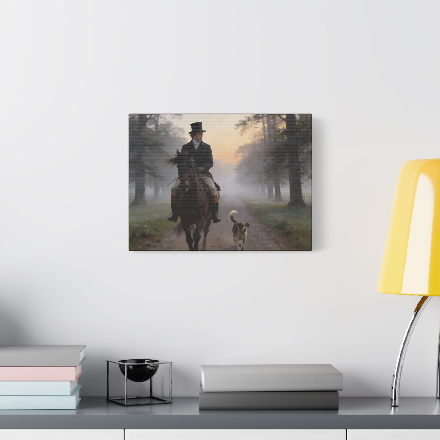 Mr. Darcy on Horseback Down a Country Lane Matte Canvas Print