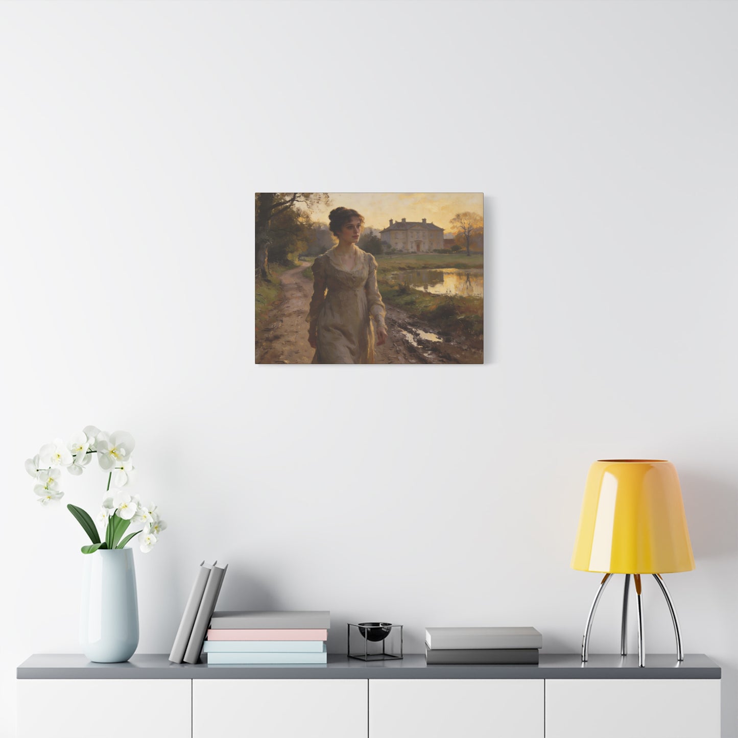 Elizabeth Bennet Walking at Longbourn Matte Canvas Print