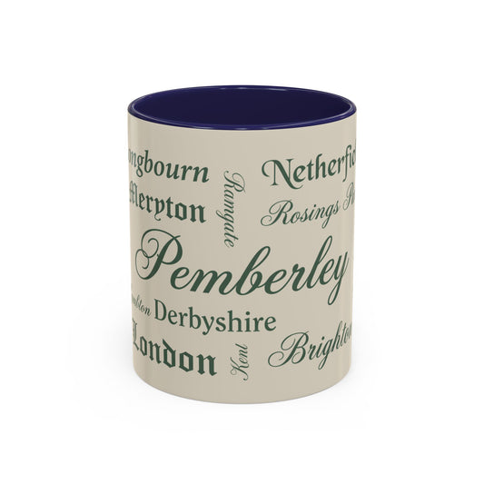 Places of Pride & Prejudice Accent Mug — Pemberley, Longbourn & English Towns