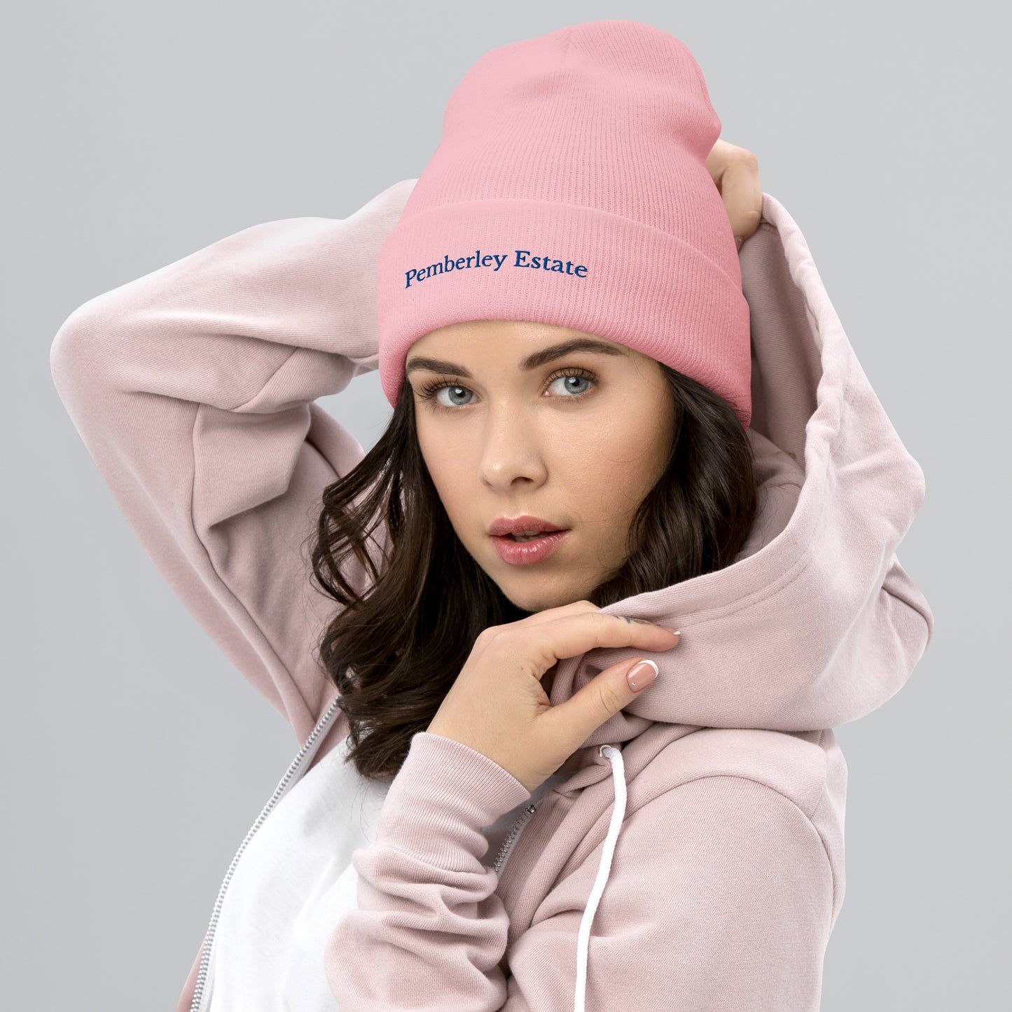 Lady in pink beanie