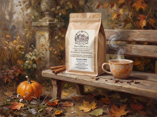 Coffee in a package on a garden footstool