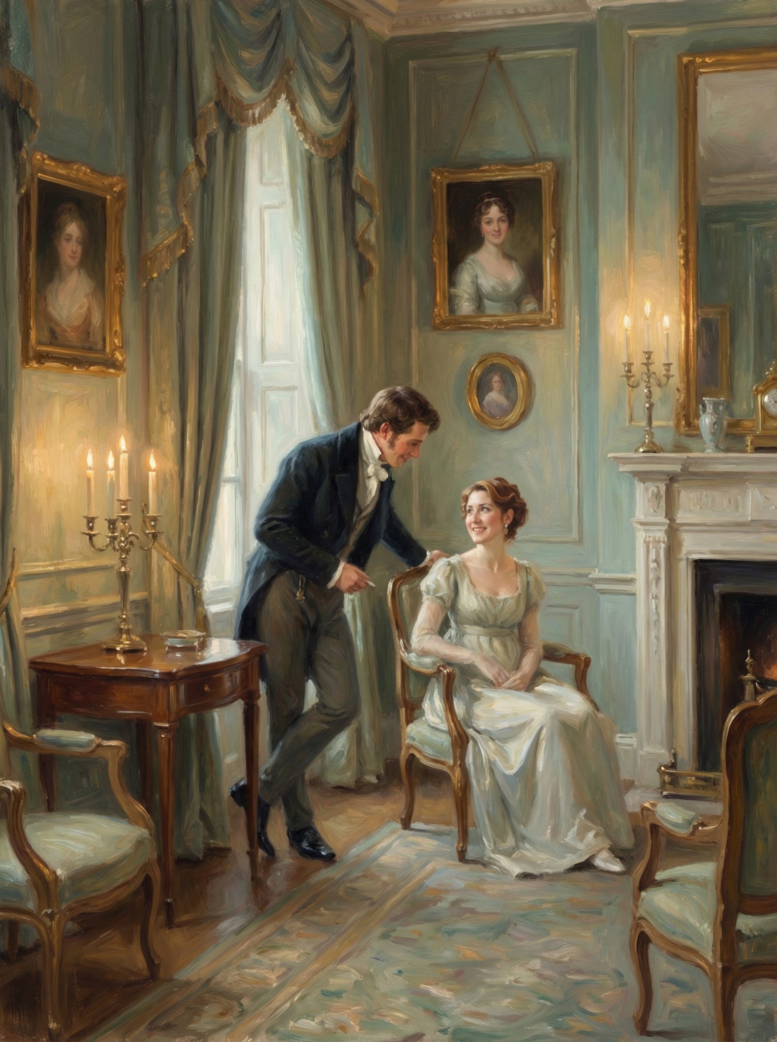 Regency era couple talking