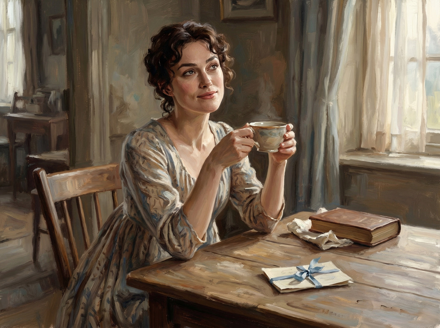Elizabeth enjoying a cup of tea