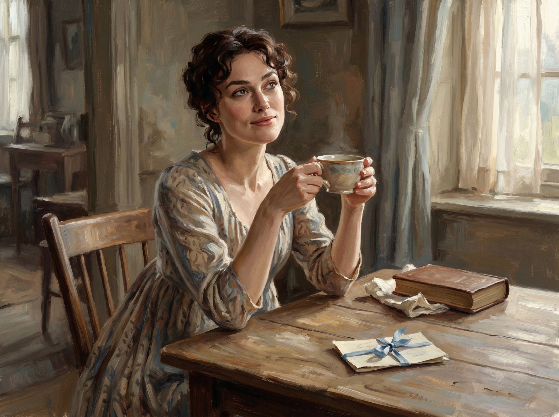 Elizabeth enjoying a cup of tea