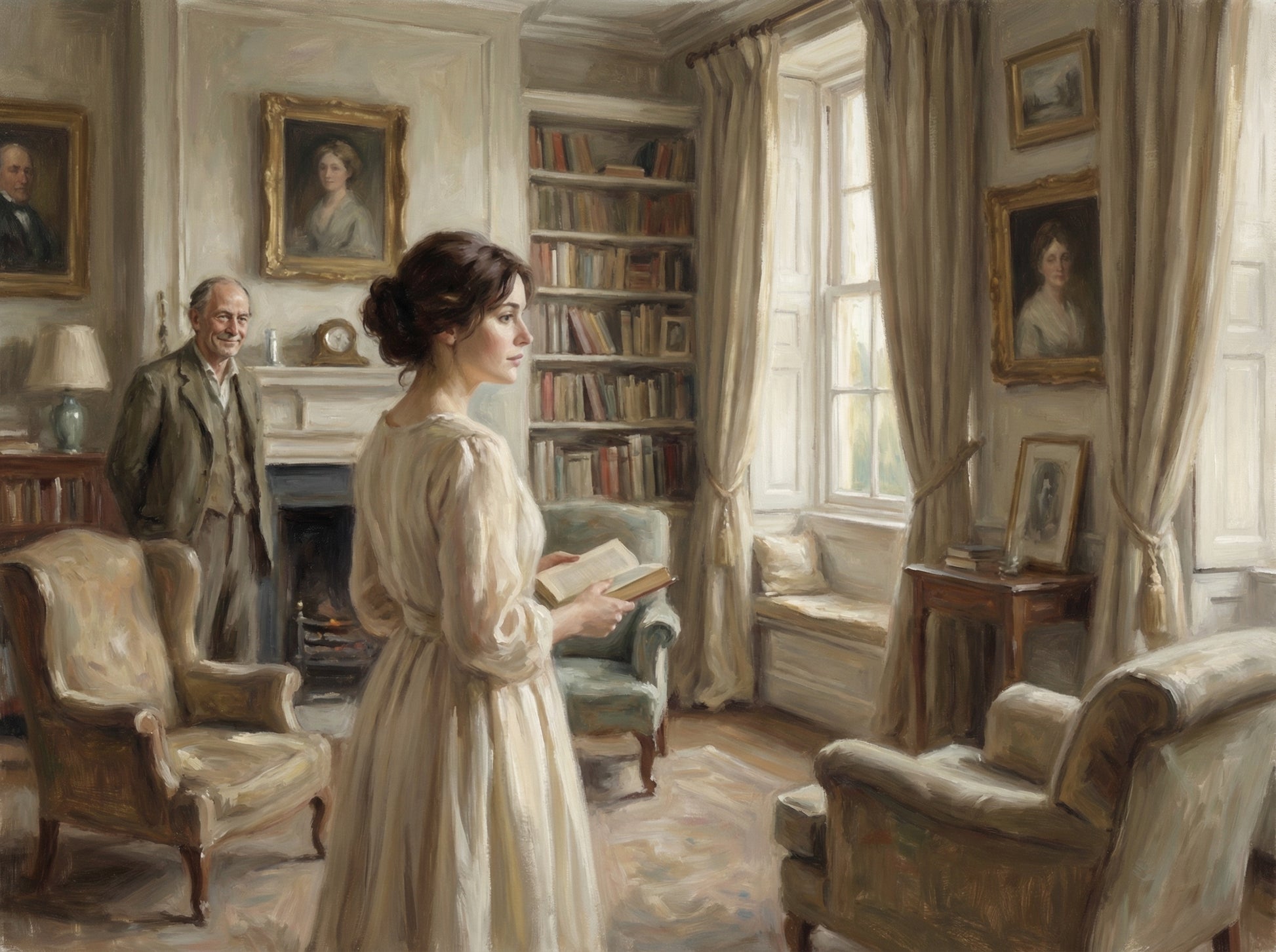Elizabeth in the library with her father