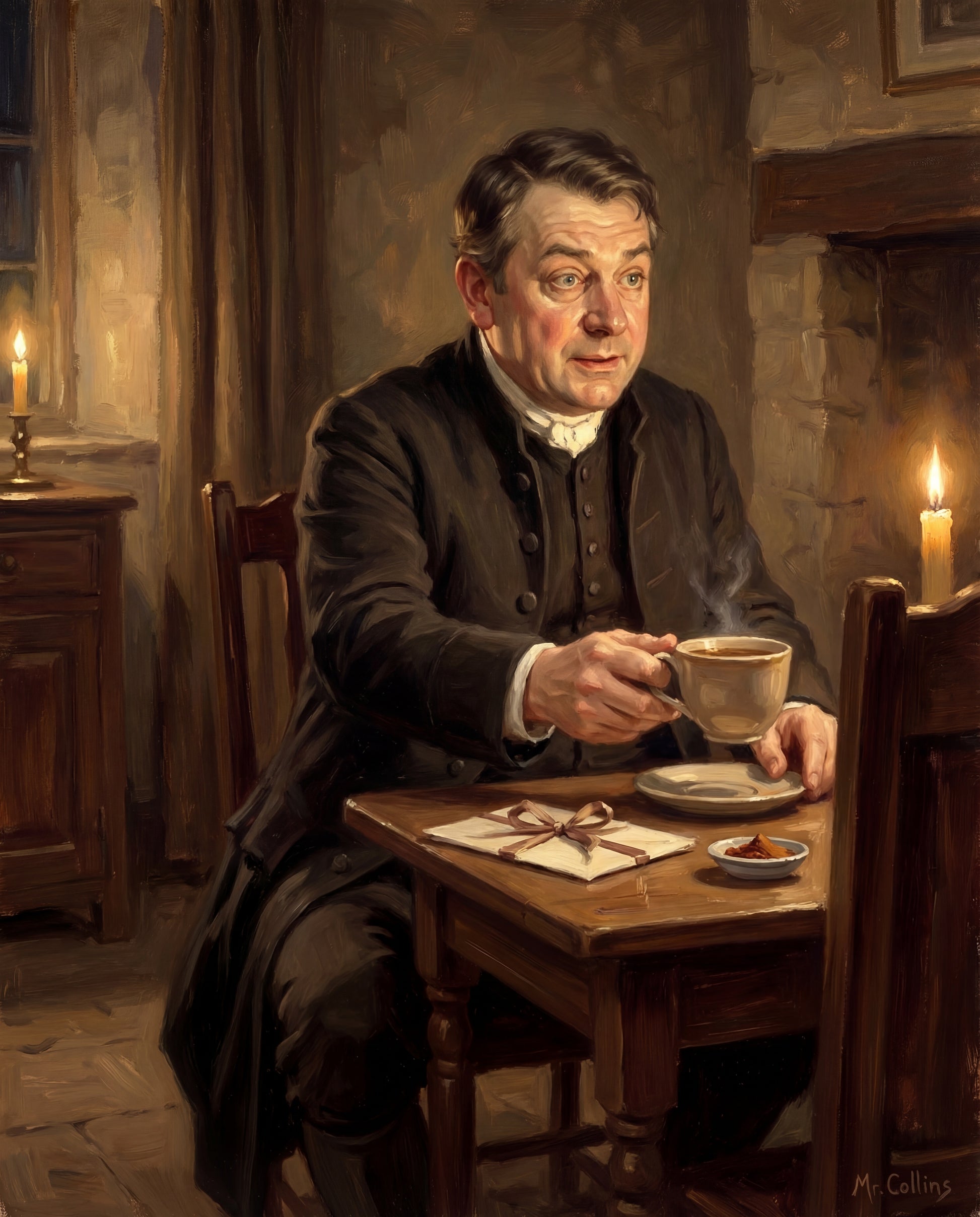 Mr. Collins enjoying a cup of coffee