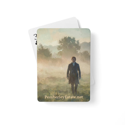 Mr Darcy walking in the morning mist playing cards