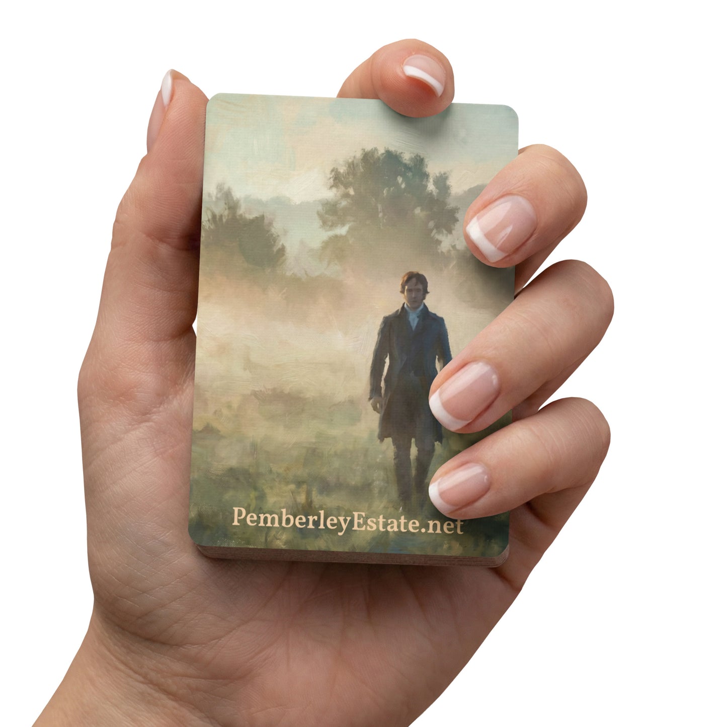 Mr Darcy walking in the morning mist playing cards